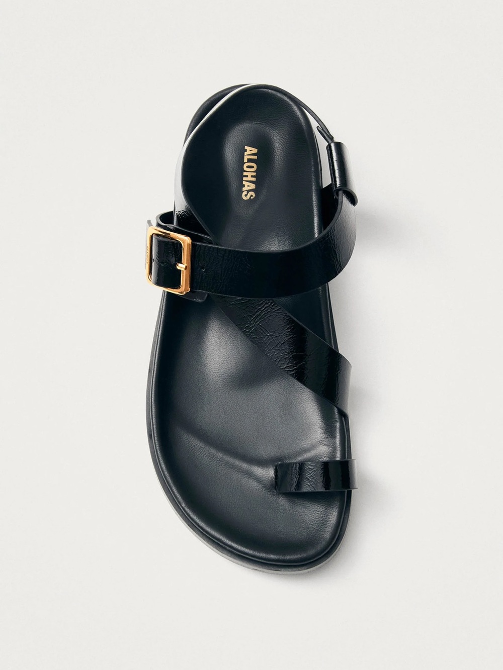 ALOHAS Siren Onix Patent Leather Strap Sandals Black Sz 39 8-8.5 US Minimalist
